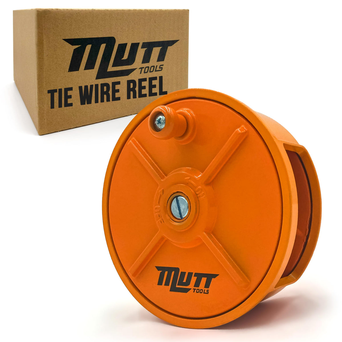 AMERICAN MUTT TOOLS aluminum tie wire reel with belt loops for hands-free access.