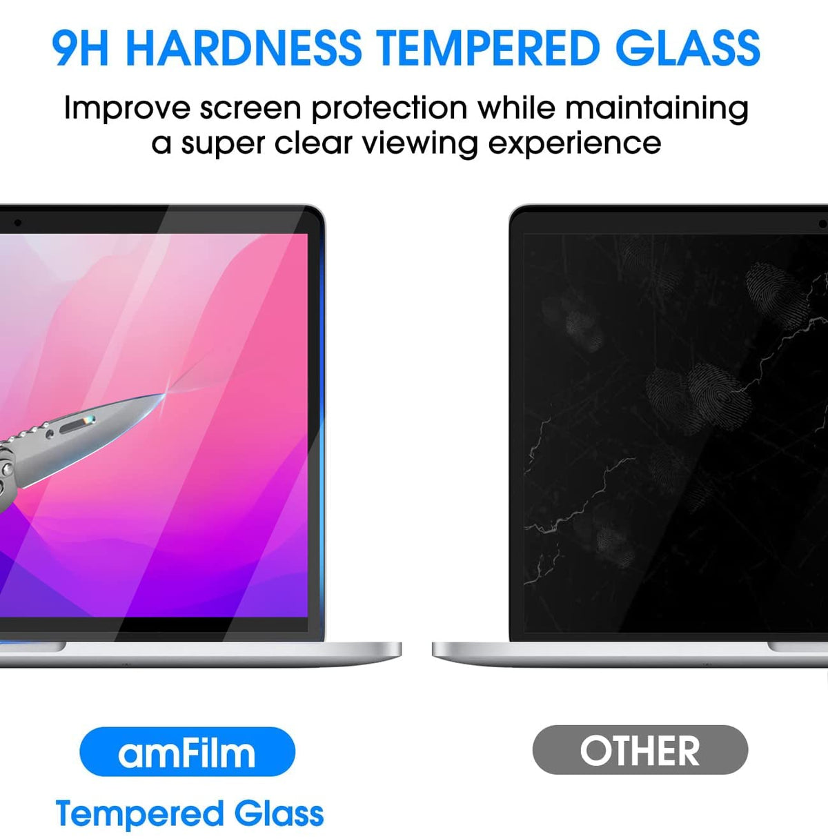 amFilm side view of closed MacBook showing 0.3mm glass thickness and normal lid closure