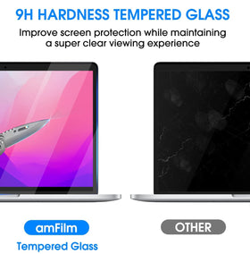 amFilm side view of closed MacBook showing 0.3mm glass thickness and normal lid closure
