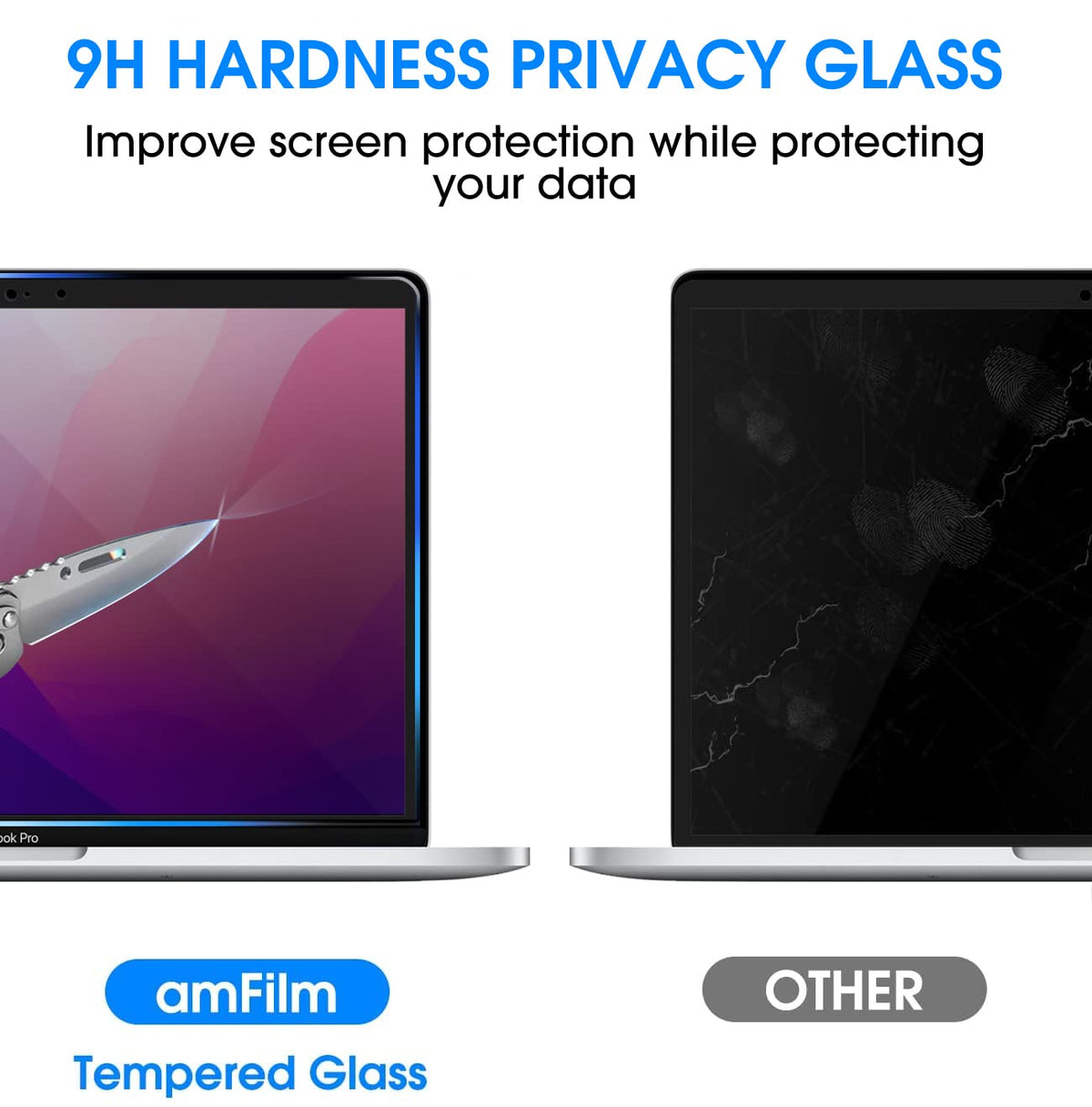 amFilm protector installed on MacBook in use preserving direct clarity