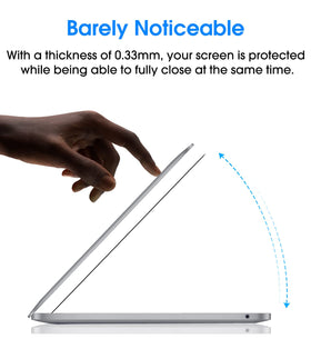 amFilm protector installed on an open MacBook illustrating crystal-clear display and touch accuracy