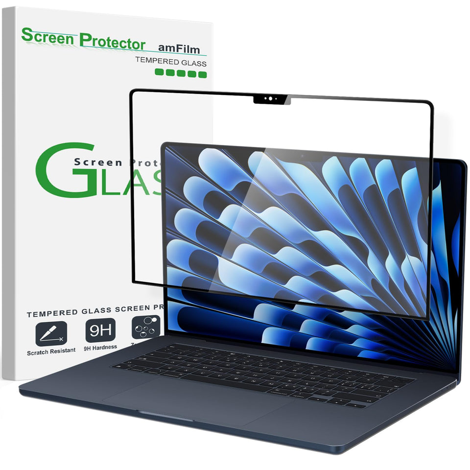 amFilm front view on MacBook Air 15 showing precise fit and preserved display clarity