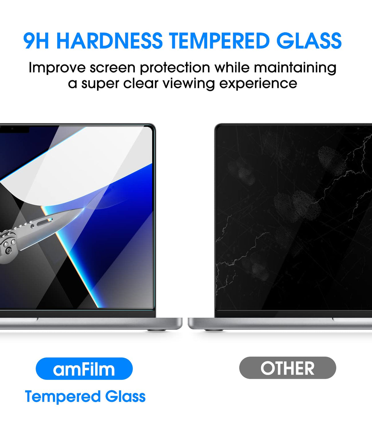 amFilm glass texture highlighting oleophobic finish for fewer fingerprints benefit
