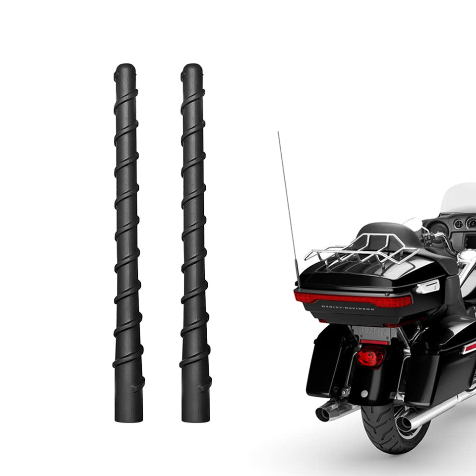 AMFRNE short antenna on Harley Street Glide improves FM/AM reception.