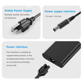 amguog 65W Dell Latitude charger labels emphasize safety and compatibility