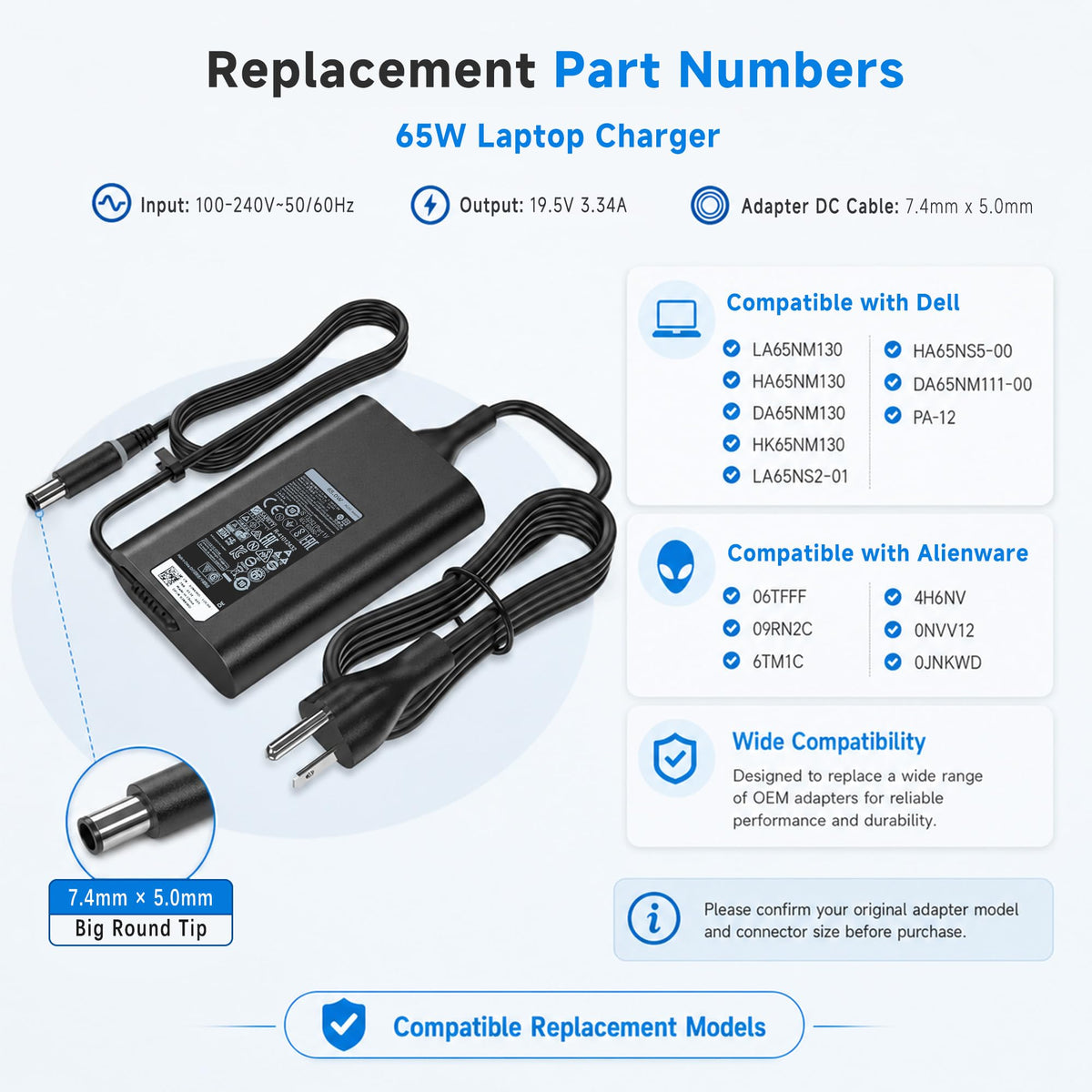 amguog 65W Dell Latitude charger port and center pin contact