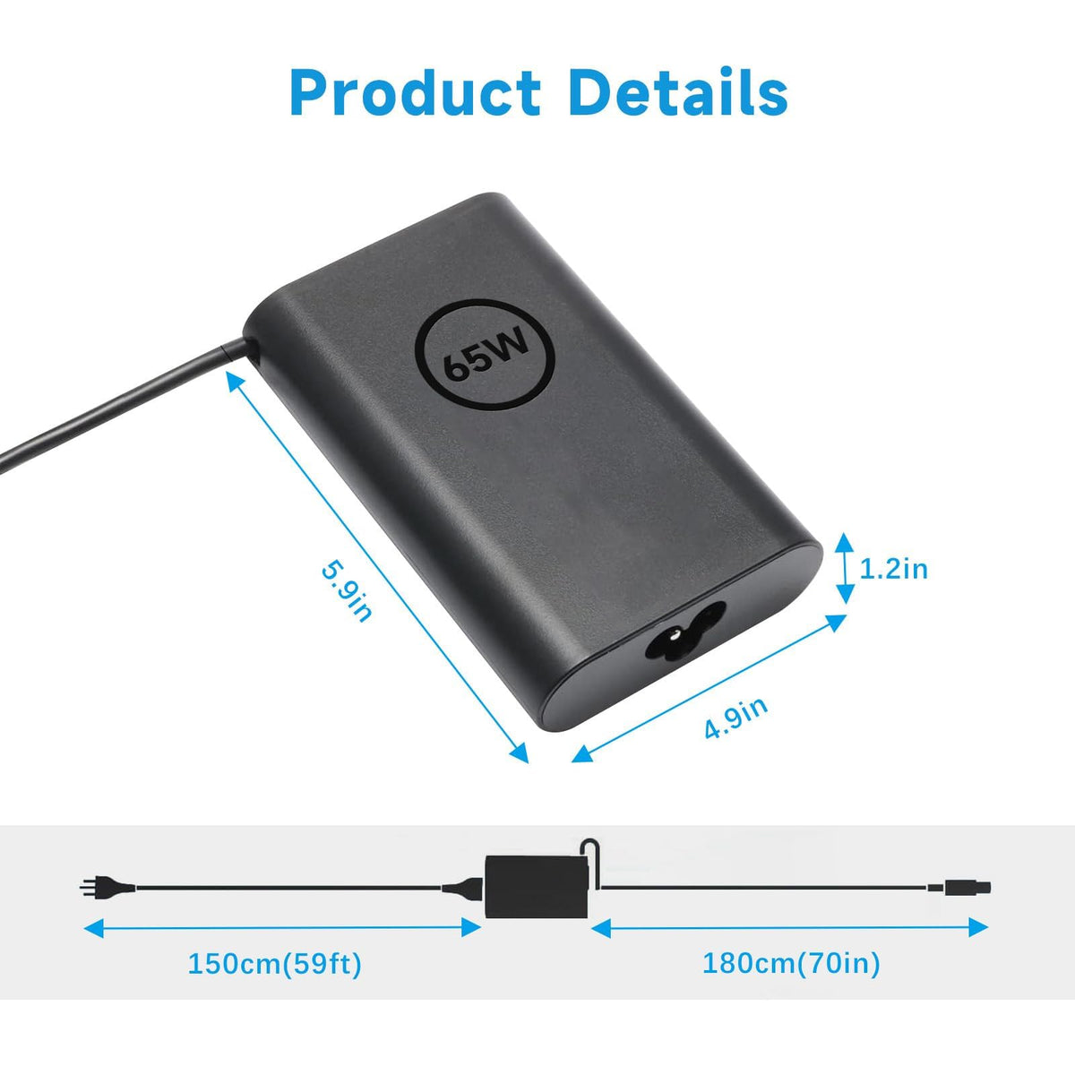 amguog 65W Dell Latitude charger connected to a laptop