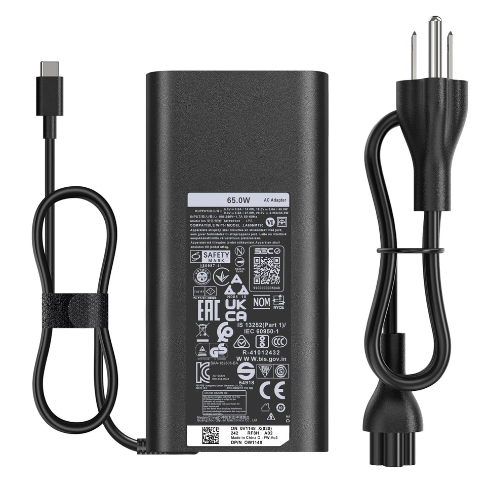 amguog 65W USB-C charger front view for Dell laptops, portable power.