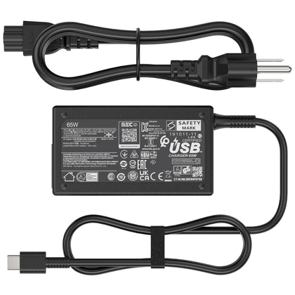 Amguog 65W USB-C laptop charger for HP EliteBook front view shows portable power option.
