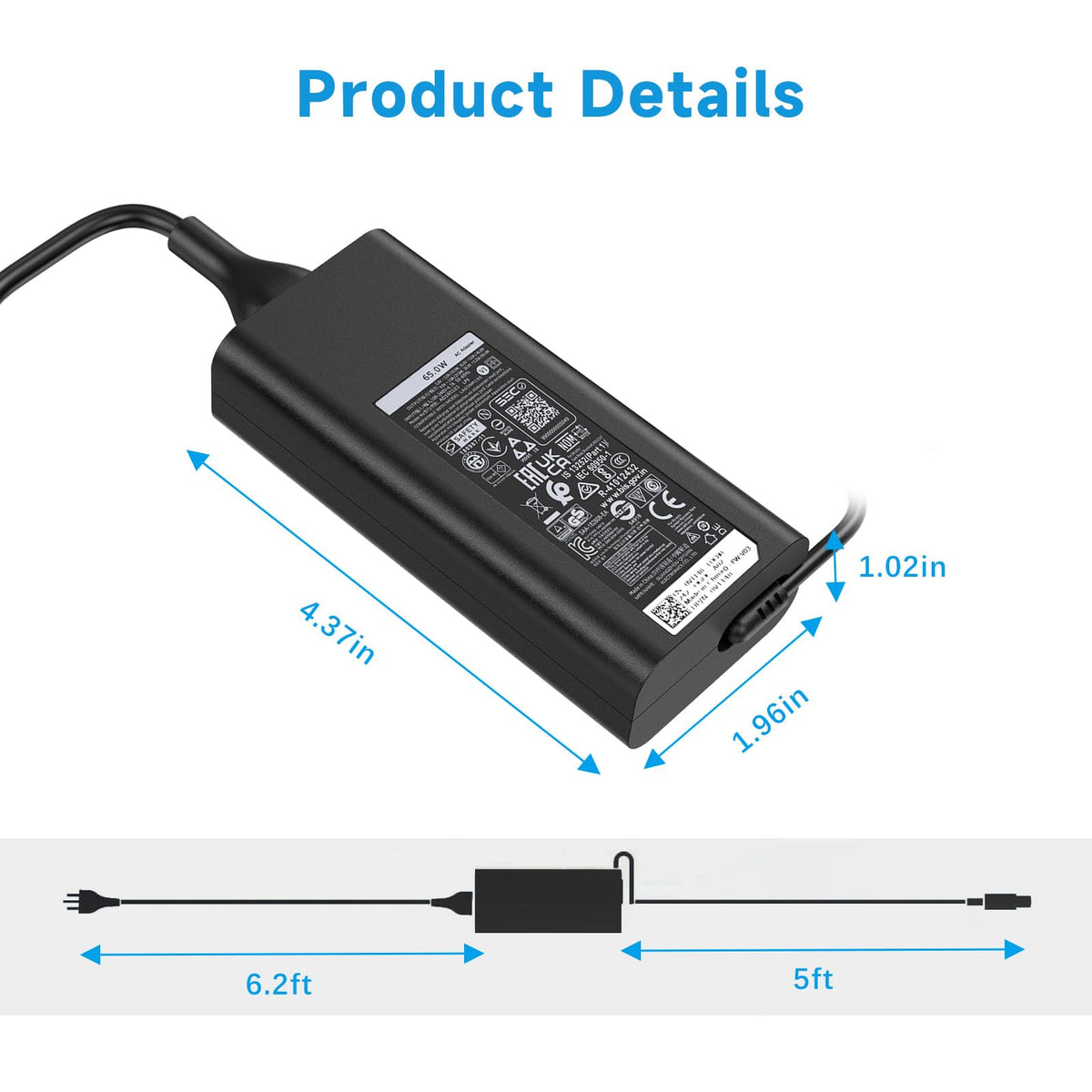 amguog 65W USB-C charger with included AC cord for immediate use.