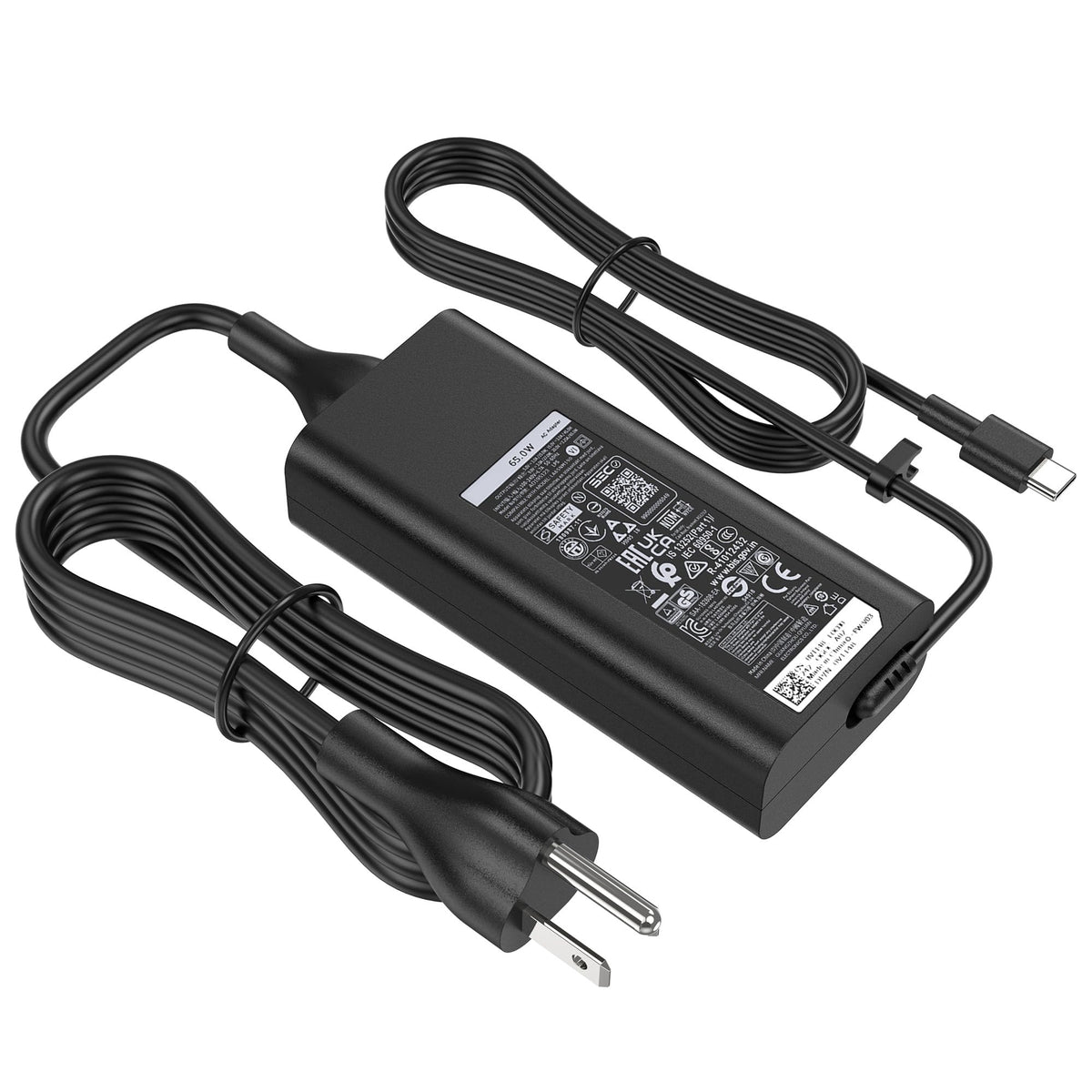 amguog 65W USB-C charger rear view showing compact build and safety features.