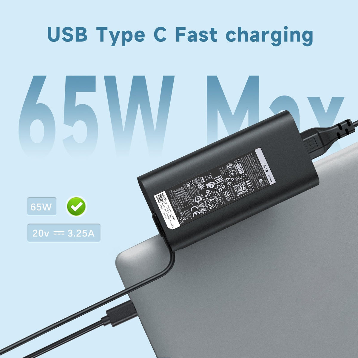amguog 65W USB-C charger smart IC protection for safe charging.