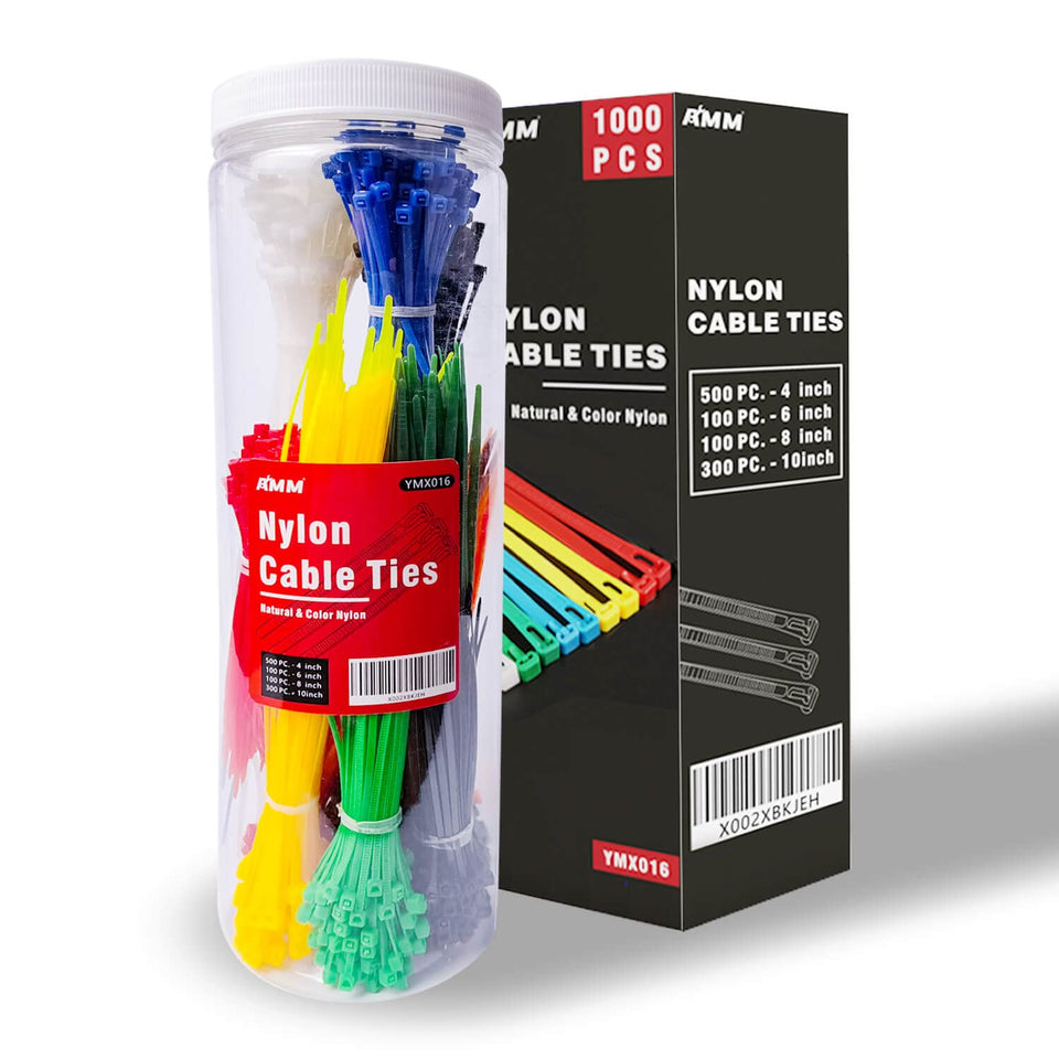AMM cable zip ties in colorful assorted sizes aid quick color coding and tidy wire organization.