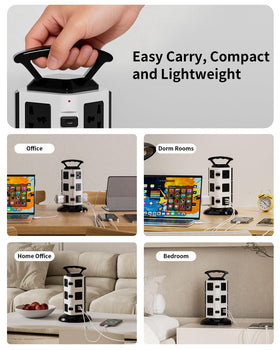 Ammora Living power strip tower with a 6 ft cord enables flexible placement.