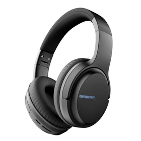 AMORNO front view showing sleek black design and over-ear fit for clear audio