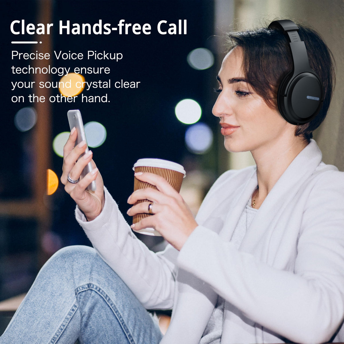 AMORNO worn by commuter on train demonstrating noise reduction benefit