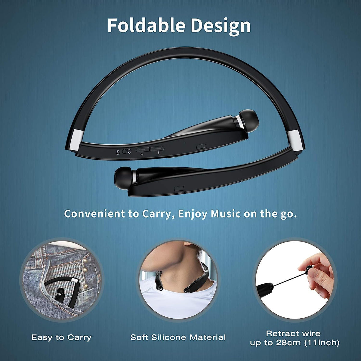 AMORNO neckband worn around neck in active lifestyle demonstrating comfortable fit