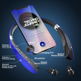 AMORNO retractable earbud close-up demonstrating tangle-free convenience