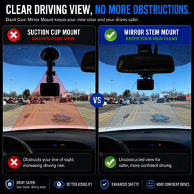 AMORTEK mirror-stem clip securely grips rearview stem for steady footage.