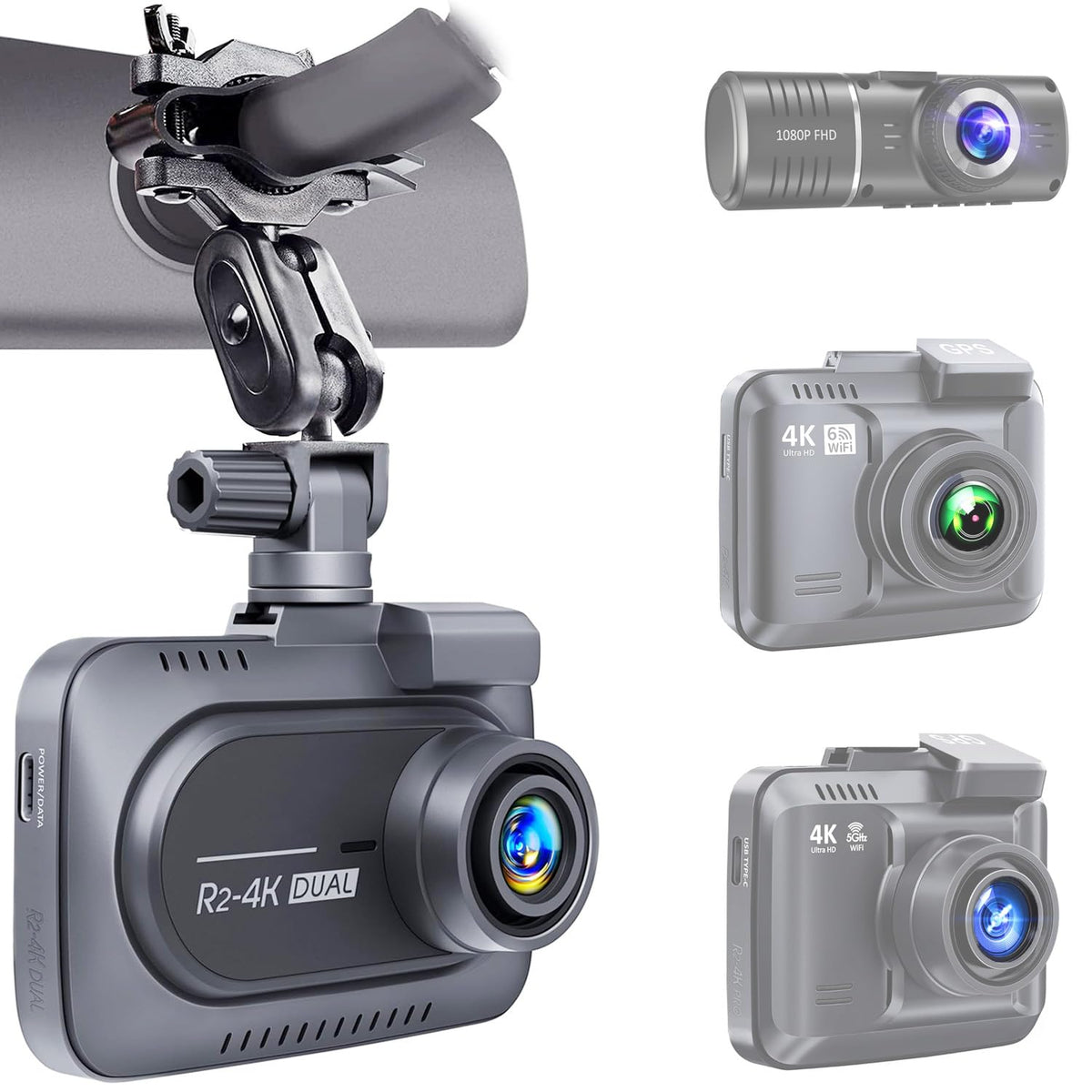 AMORTEK universal dash cam mount on Rove R2-4K keeps windshield clear.