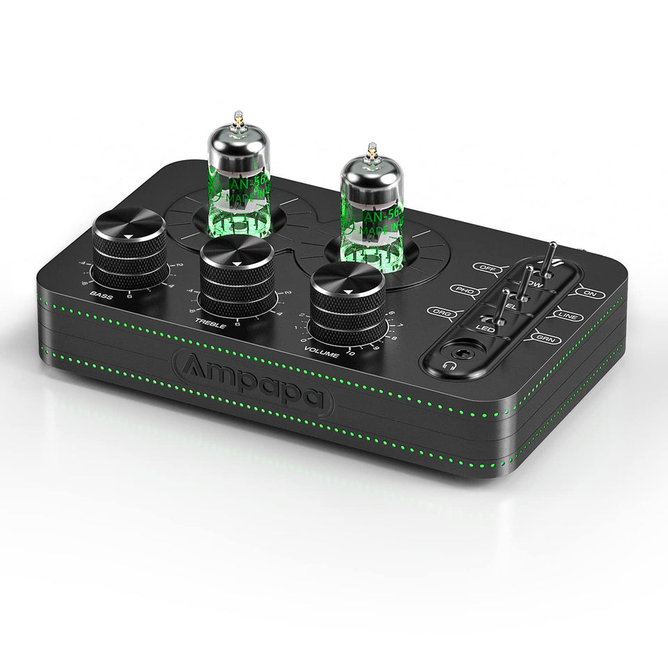 AMPAPA A1 vacuum tube preamp from top view shows compact design and warm tonal potential.