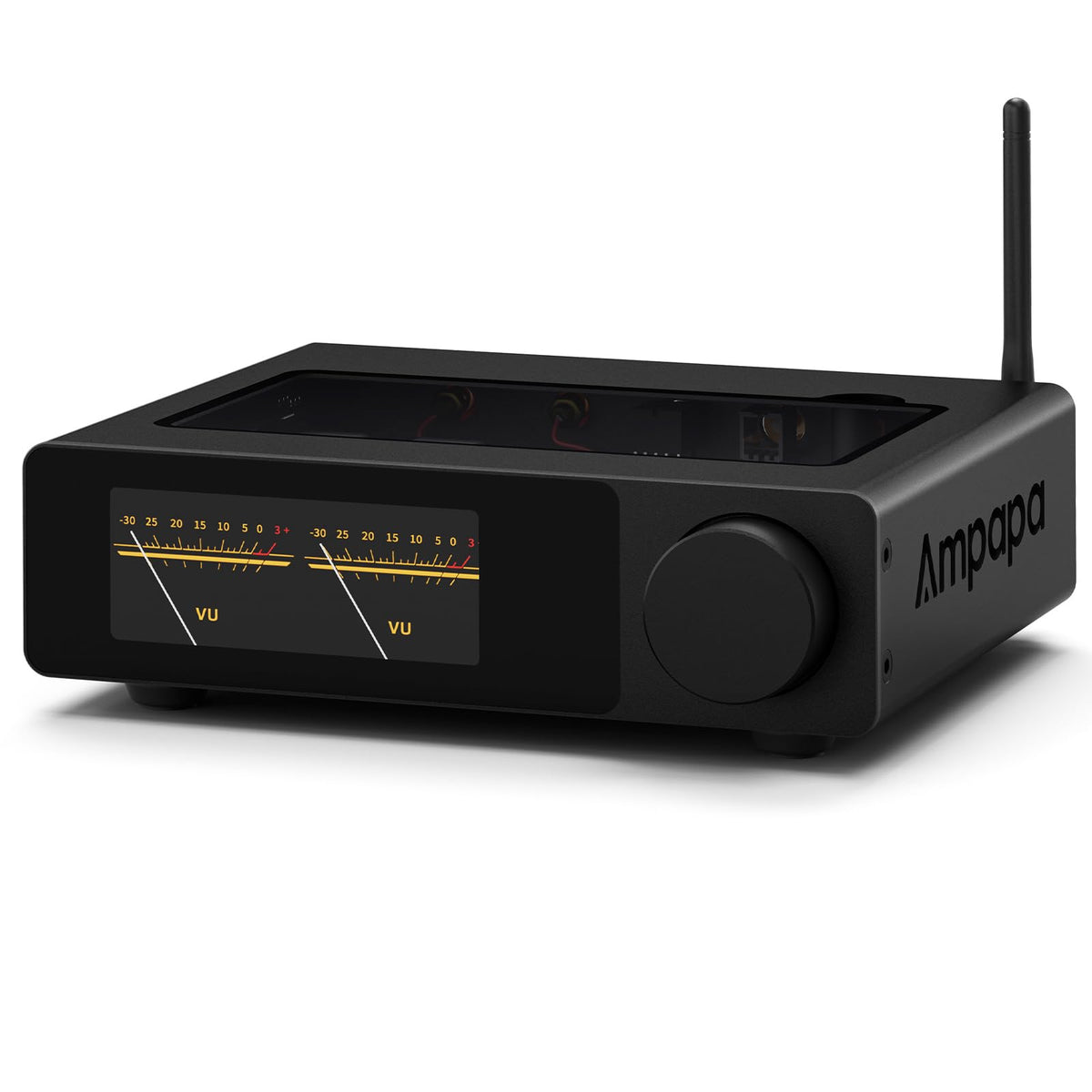AMPAPA D1 with digital VU meters showing real-time feedback for listening
