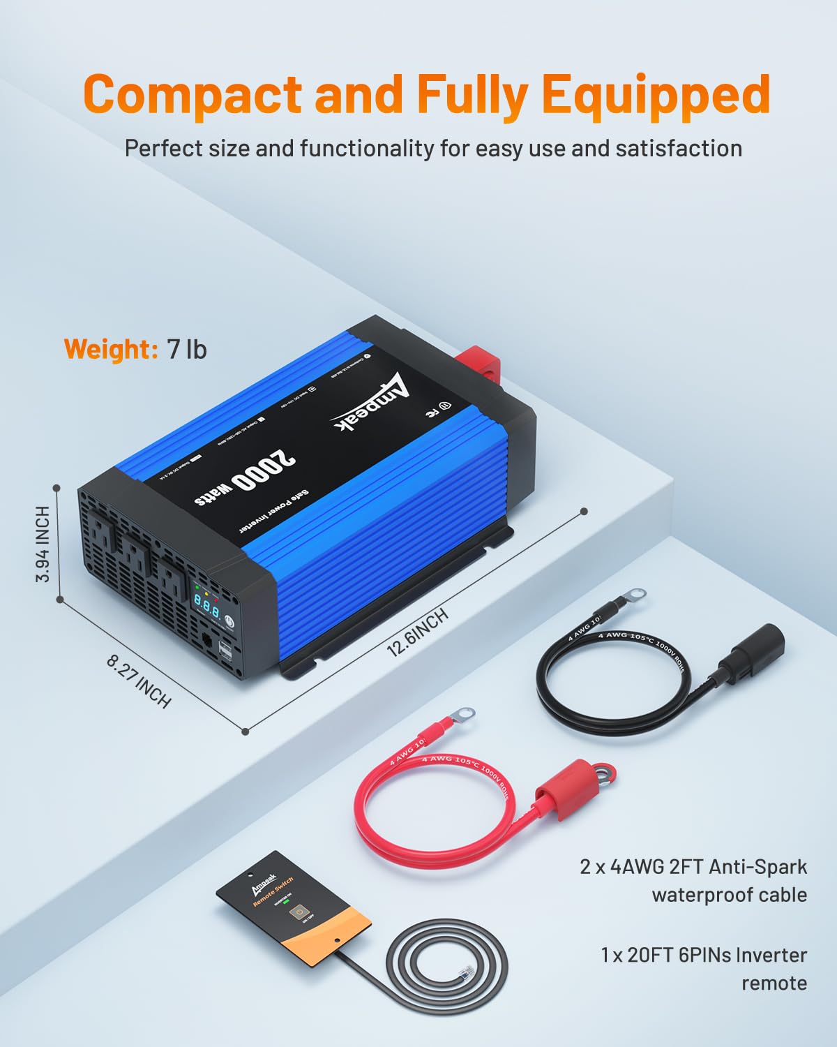 Ampeak LED display showing inverter status for easy monitoring.