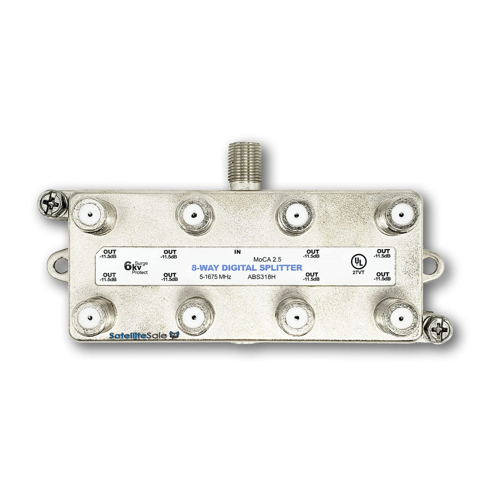 Amphenol ABS318H 8-Way splitter front view for reliable MoCA distribution.