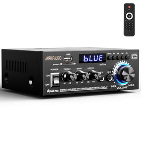 AMPHIFIAUDIO AK45 Pro hooked to passive speakers demonstrating home audio setup