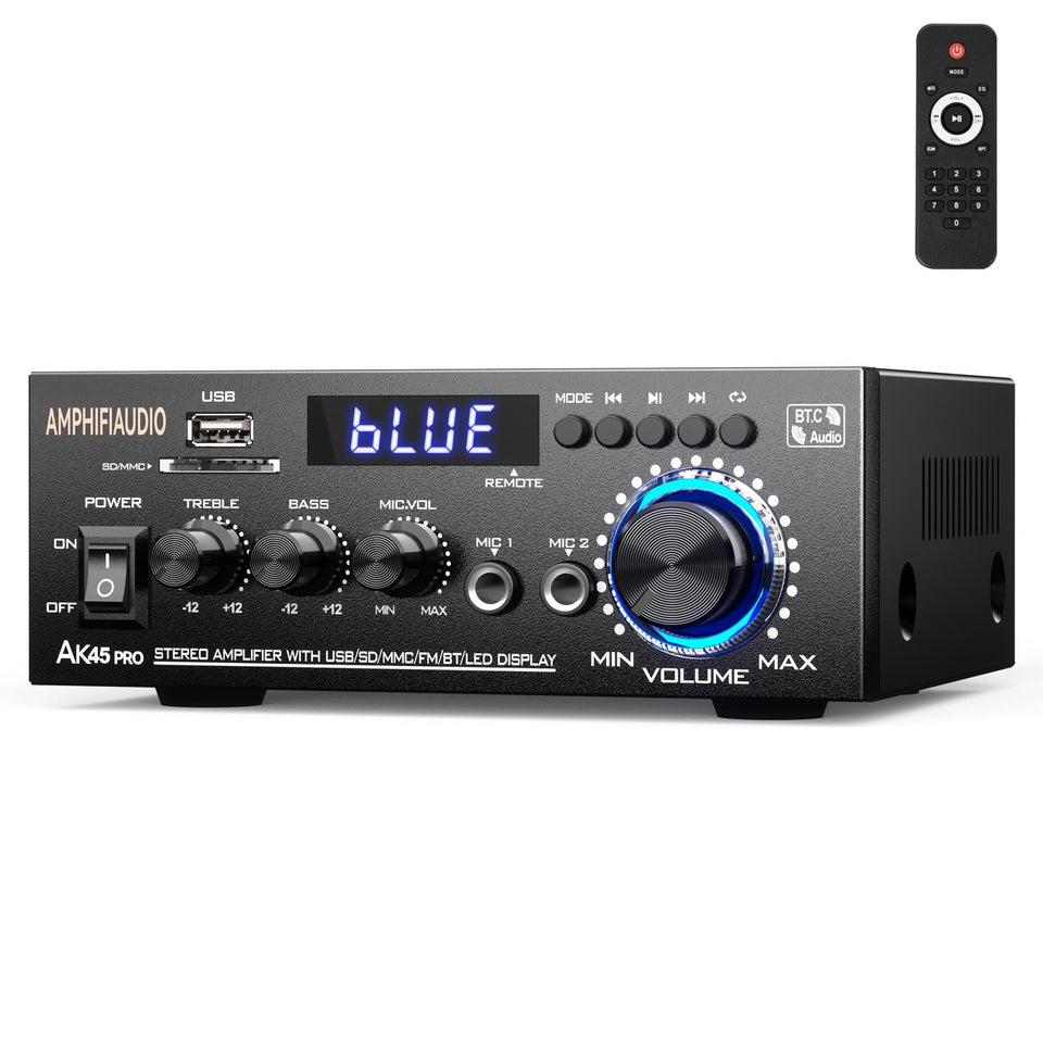 AMPHIFIAUDIO AK45 Pro front panel view showing controls and display for easy use