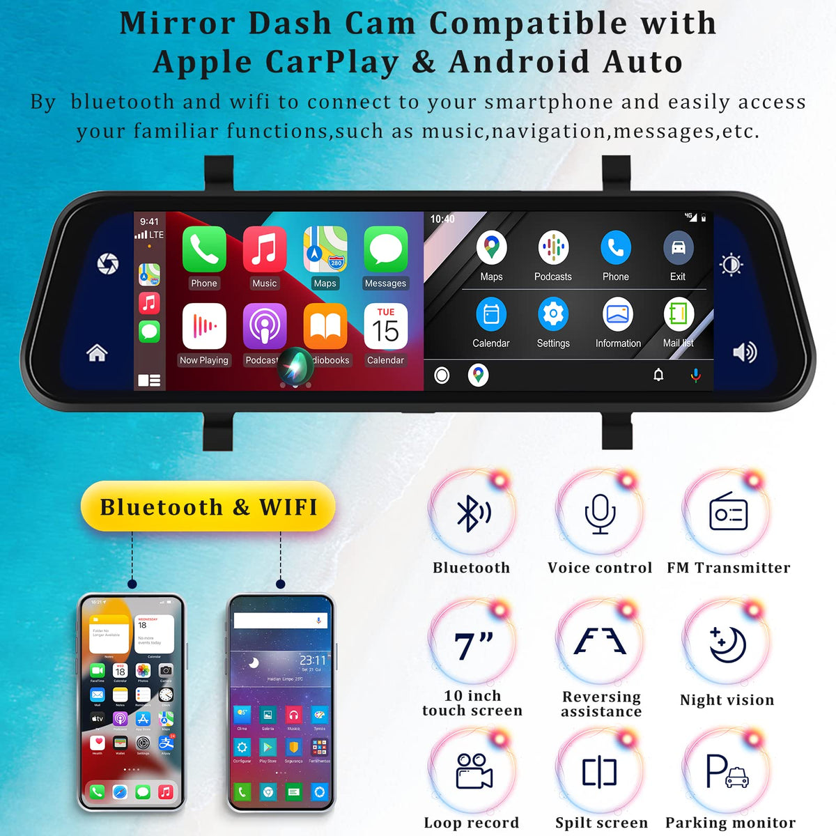 AMprime 9.66-inch mirror display delivers wide, clear visibility in any light.