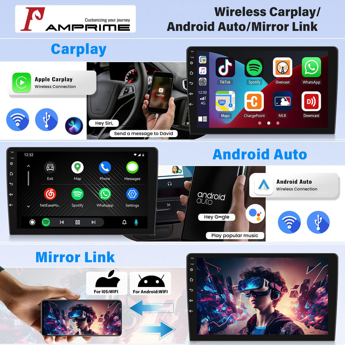 AMprime 9-inch capacitive touchscreen display for clear navigation and media