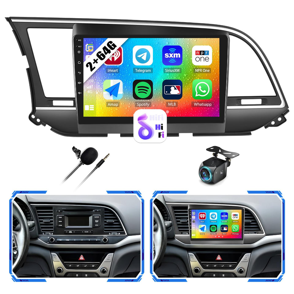 AMprime Android 13 car radio dashboard display enabling multimedia and navigation for Hyundai Elantra