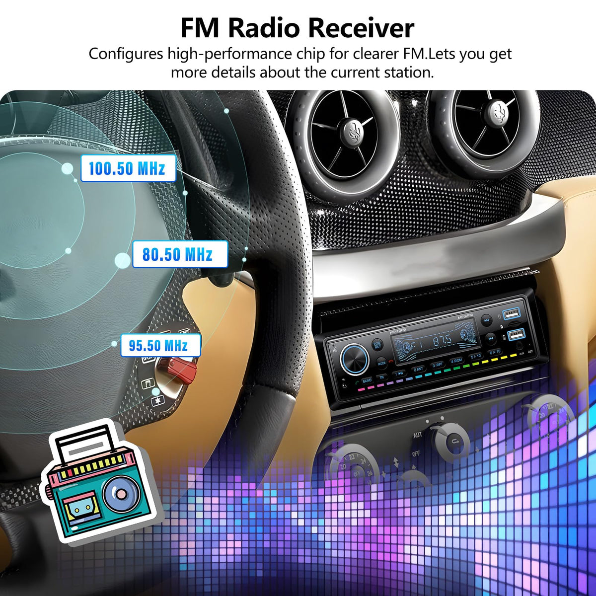 AMprime car stereo USB-SD-AUX setup enables versatile music playback on road trips.