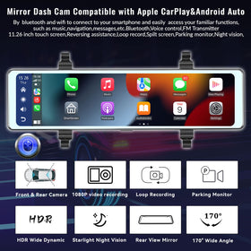 AMprime Mirror Dash Cam rear 1080p view records vehicles behind for awareness