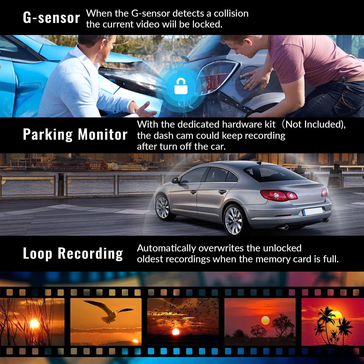 AMprime Dash Cam with wireless CarPlay and Android Auto for hands-free control