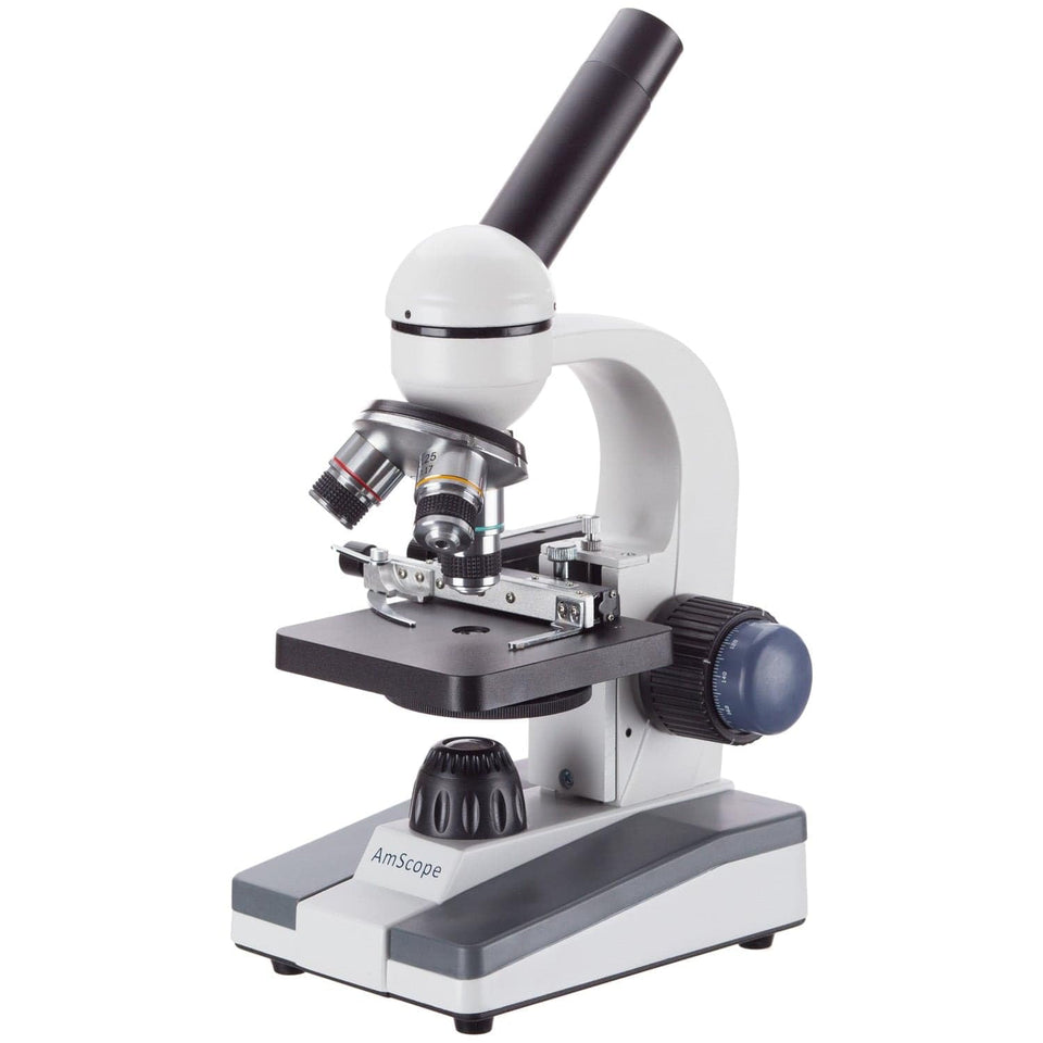 AmScope 360-degree rotatable monocular head enables collaborative viewing.