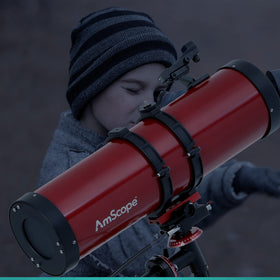 AmScope accessory tray and counterweights organize gear for extended sessions.