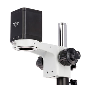 AmScope AF Series LED ring light provides bright, even illumination for detail.