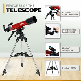 AmScope altazimuth mount with slow-motion knobs enables smooth target tracking