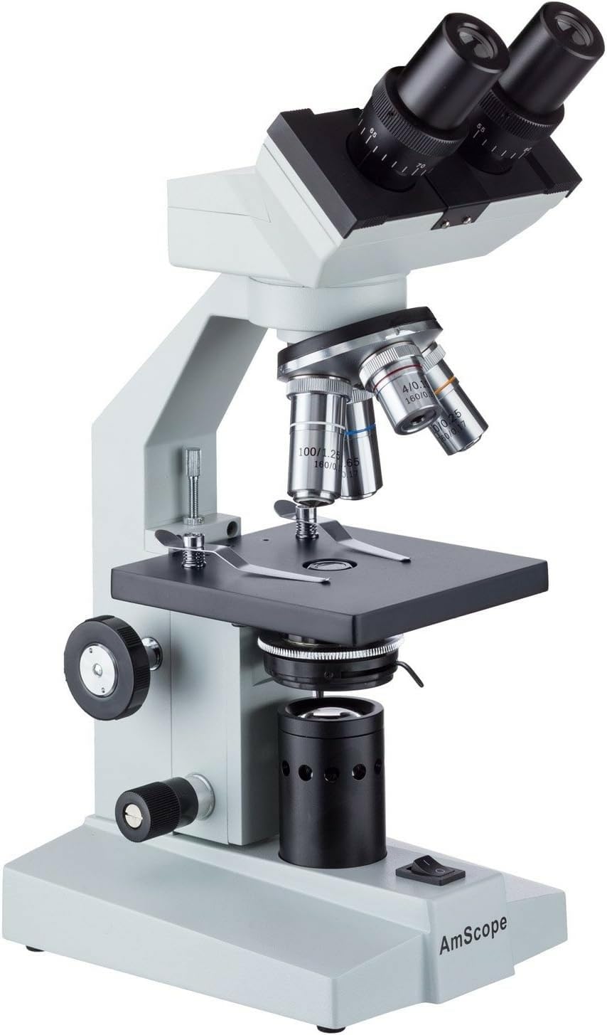 AmScope B100C binocular head rotated for comfort viewing