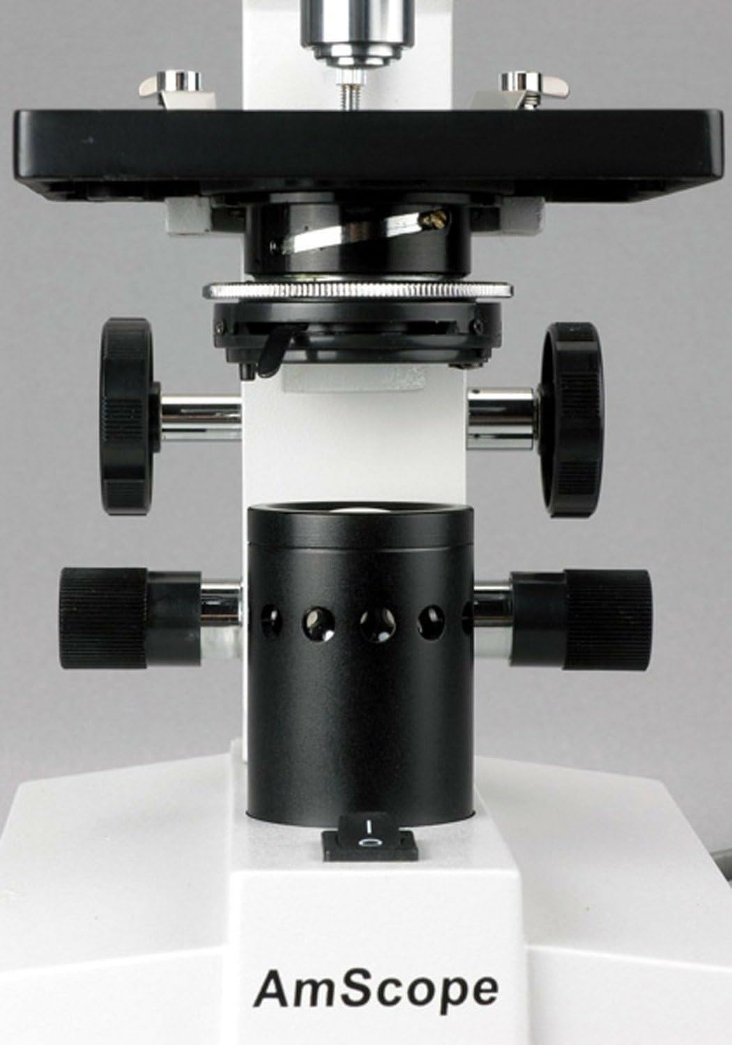 AmScope B100C stage with slide clips for secure specimens
