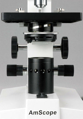 AmScope B100C stage with slide clips for secure specimens
