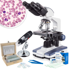 AmScope B120 with 3D mechanical stage for precise specimen positioning.