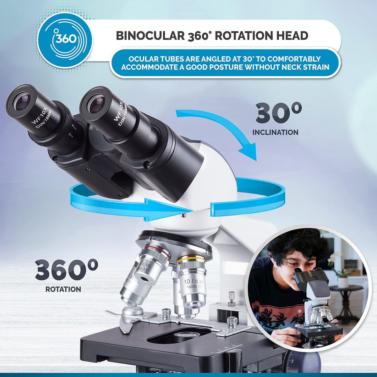 AmScope B120 ergonomic viewing reduces eye strain during extended sessions.