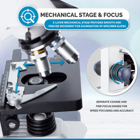AmScope B120 with fly-eye LED guarantees bright, even illumination of slides.
