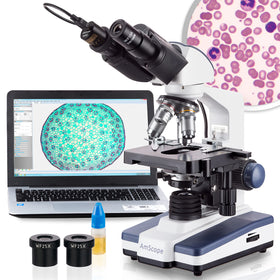 AmScope B120 with LED illumination highlights clear specimens for classroom and lab observations.