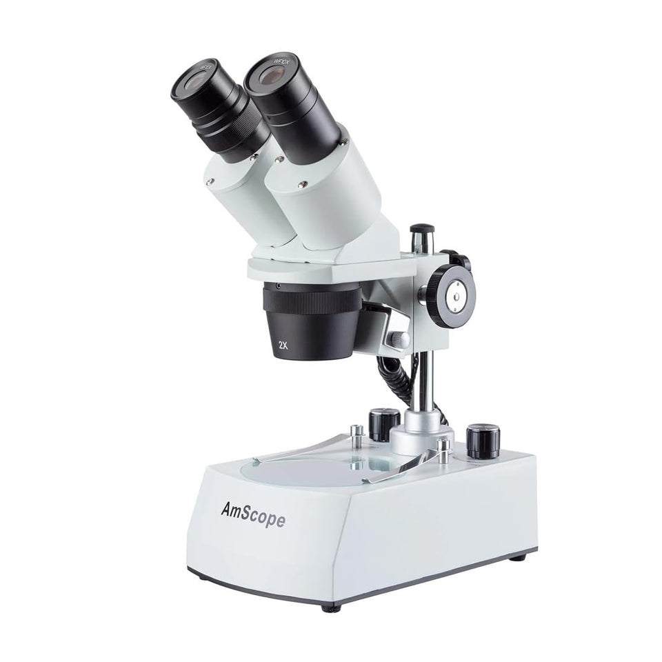 Amscope cordless LED stereo microscope setup for observation at 20x-40x