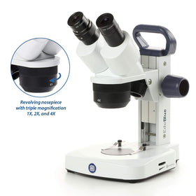 AmScope EduBlue revolving objectives 1x-2x-4x for flexible magnification options