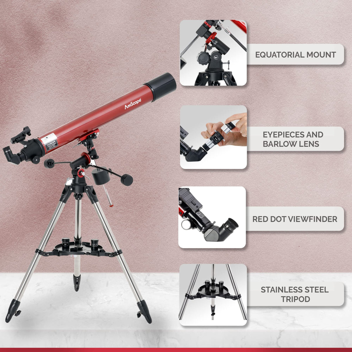 AmScope equatorial mount enabling smooth tracking of celestial objects